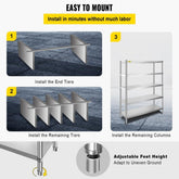 Stainless Steel Shelves 47.5x18 Inch 5 Tier Adjustable Shelf Storage Unit Stainless Steel Rack Shelving Heavy Duty Shelving for Kitchen Commercial Office Garage Storage 330lb Per Shelf